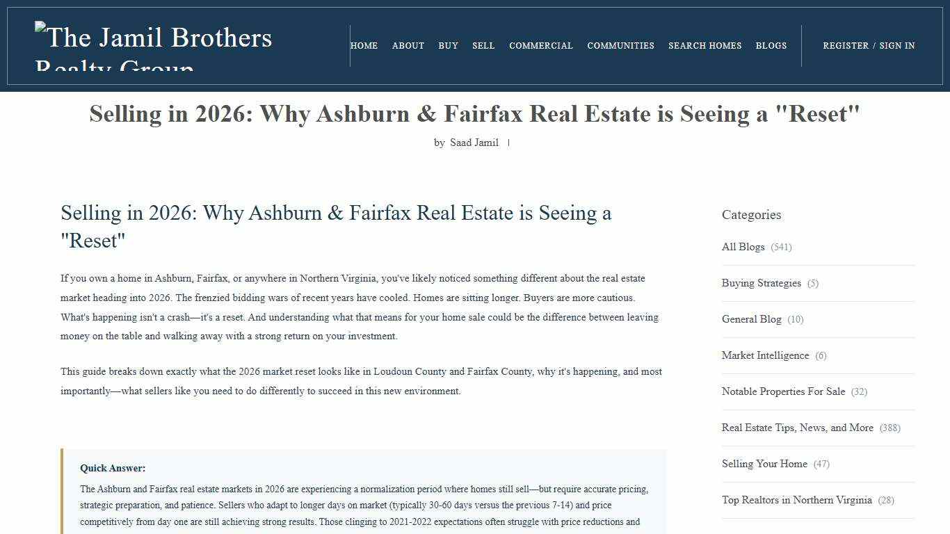 Selling in 2026: Ashburn & Fairfax Real Estate Market Reset